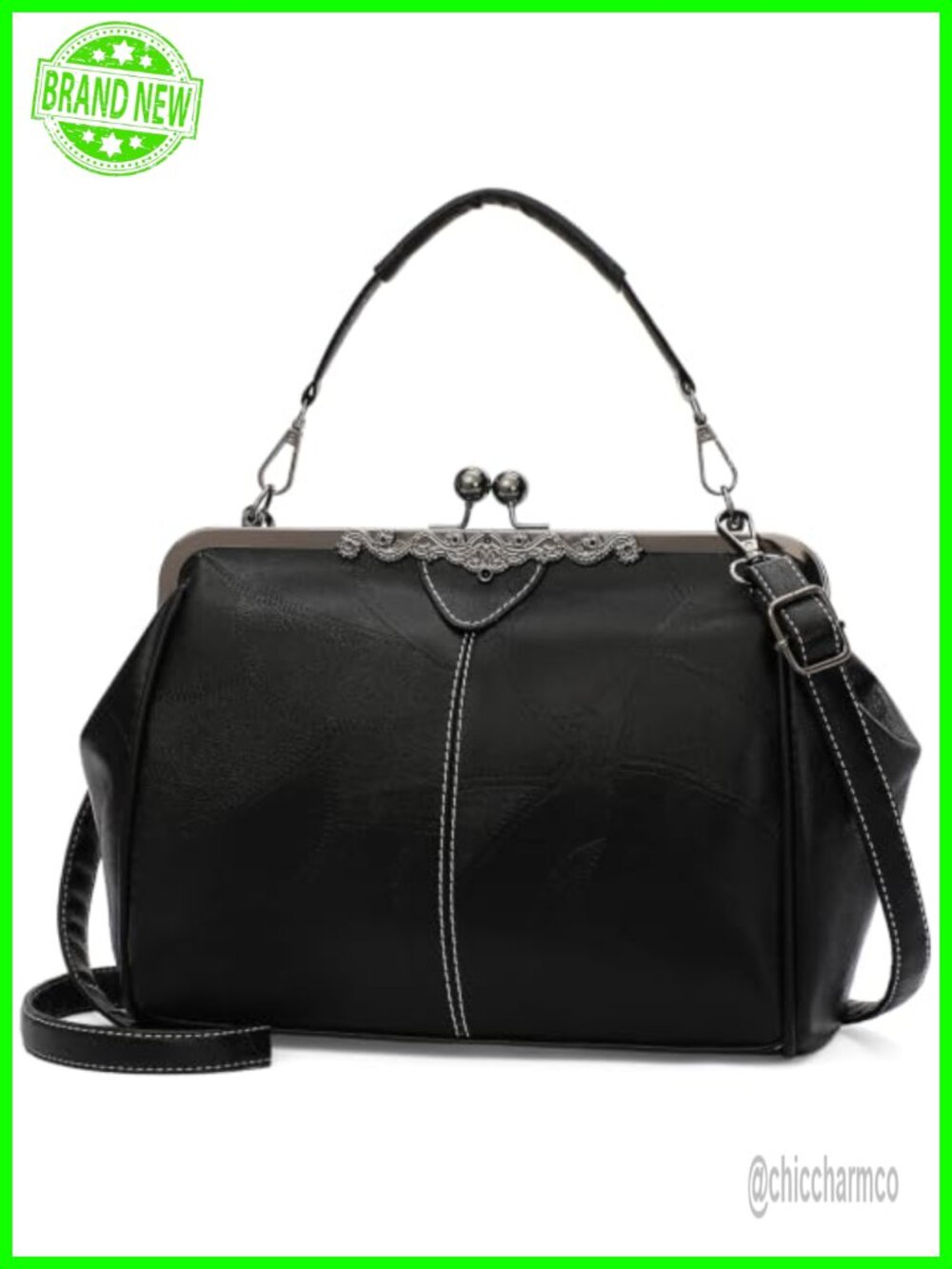 PU Leather Crossbody Bag with 2 Detachable Straps Top-Handle Purse